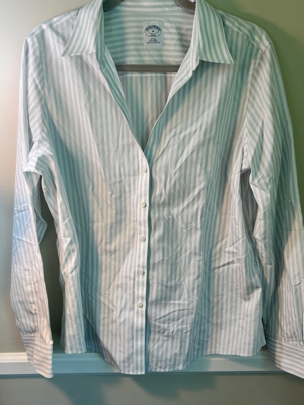 Brooks Brothers Light Blue and White Striped Women's Button-Down Shirt